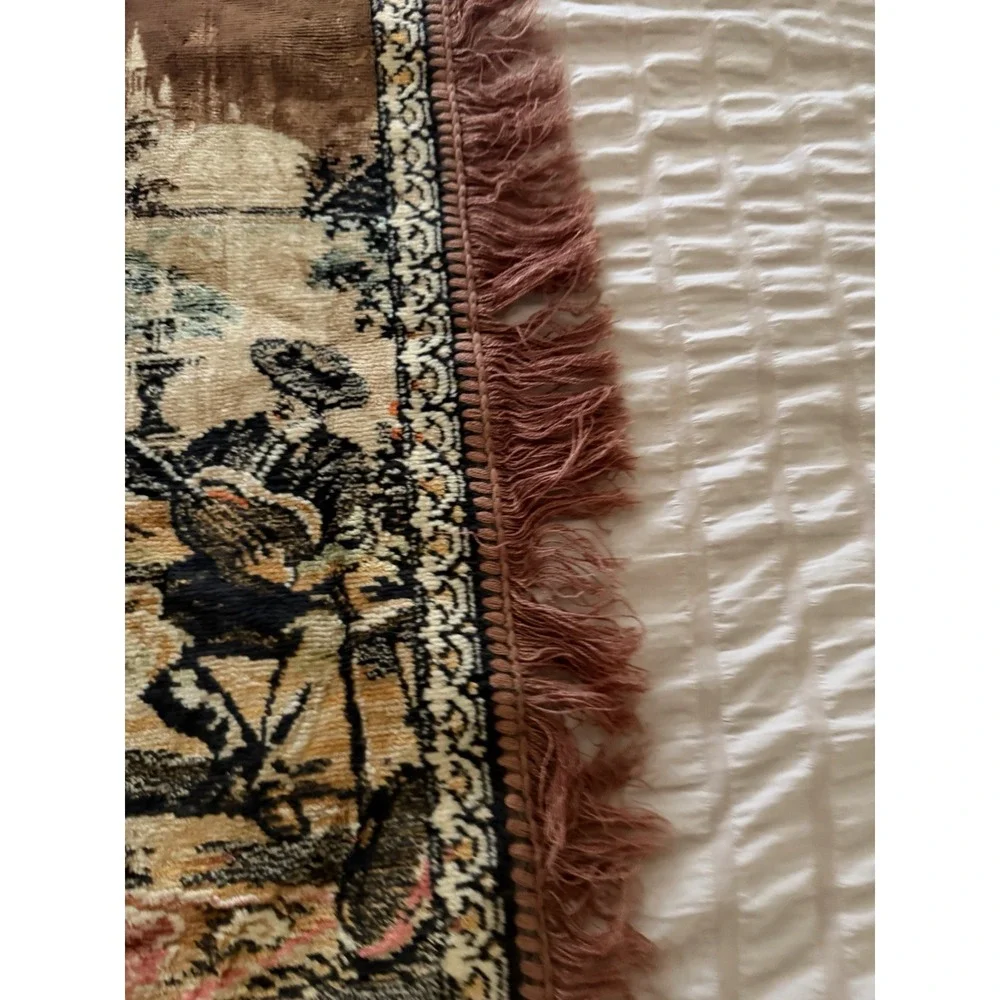 Vintage Victorian‎ European Tapestry 14x42, tassles, street party scene